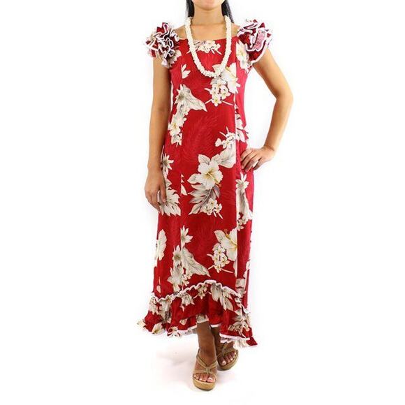 Pacific Legend Apparel, Inc. Dresses & Skirts - NWT Pacific Legend Hibiscus Red & White Hawaiian Ruffle Long Muumuu Dress XL